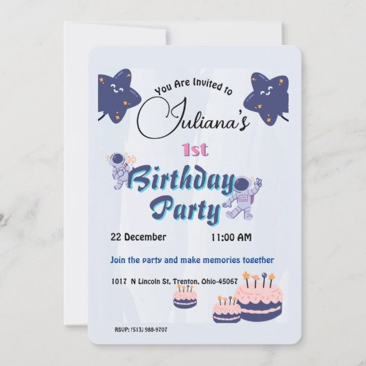 Weltraum Explorer Geburtstag - Astronauten und Ste Einladung (Vorderseite)