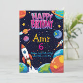 Weltraum-Explorer zum Geburtstag Einladung für Kin (Stehend Vorderseite)
