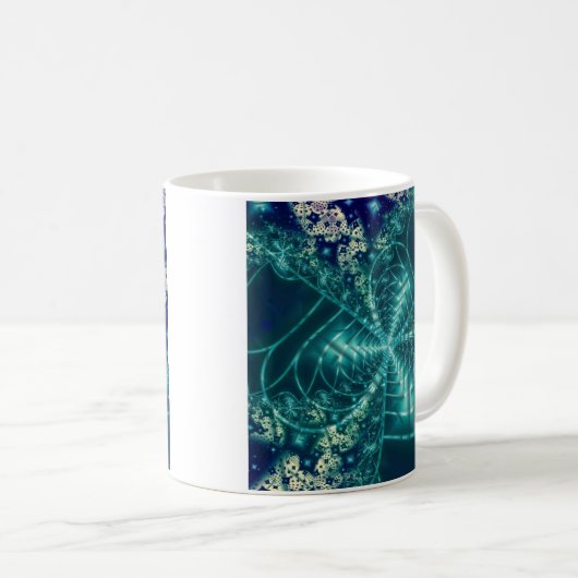 Weltraum | Fraktal in Blau und Weiß Kaffeetasse (VorderseiteRechts)