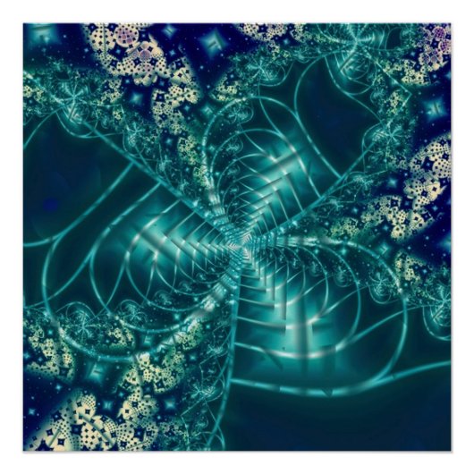 Weltraum | Fraktal in Blau und Weiß Poster (Vorderseite)