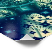 Weltraum | Fraktal in Blau und Weiß Poster (Ecke)