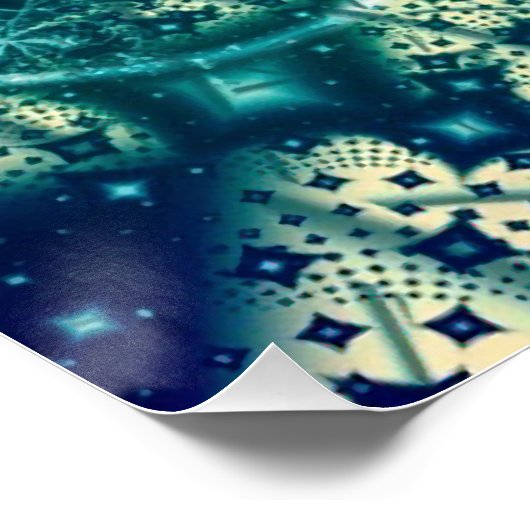 Weltraum | Fraktal in Blau und Weiß Poster (Ecke)