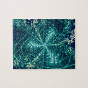 Weltraum Fraktal in Blau und Weiß Puzzle
