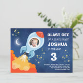 Weltraum-Geburtstag Einladung Raketenschiff Astron (Stehend Vorderseite)