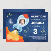 Weltraum-Geburtstag Einladung Raketenschiff Astron (Vorne/Hinten)