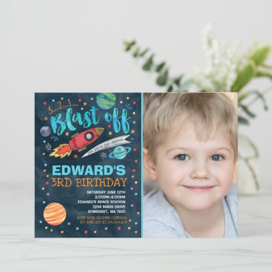 Weltraum-Geburtstag Einladung Weltraum-Party (Stehend Vorderseite)