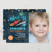 Weltraum-Geburtstag Einladung Weltraum-Party (Vorne/Hinten)