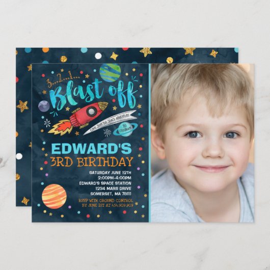 Weltraum-Geburtstag Einladung Weltraum-Party (Vorne/Hinten)