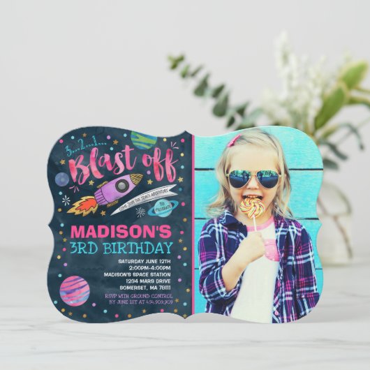 Weltraum-Geburtstag Einladung Weltraum-Party (Stehend Vorderseite)