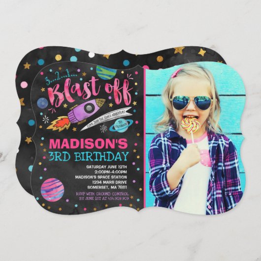 Weltraum-Geburtstag Einladung Weltraum-Party (Vorne/Hinten)