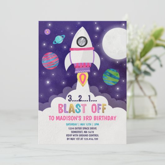 Weltraum-Geburtstag Einladung Weltraum-Party (Stehend Vorderseite)