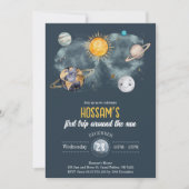 Weltraum Geburtstag Galaxy Sun Moon Sterne Planete Einladung (Vorderseite)