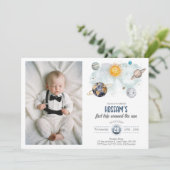 Weltraum Geburtstag Galaxy Sun Moon Sterne Planete Einladung (Stehend Vorderseite)