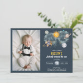 Weltraum Geburtstag Galaxy Sun Moon Sterne Planete Einladung (Stehend Vorderseite)