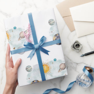Weltraum Geburtstag Galaxy Sun Moon Sterne Planete Geschenkpapier