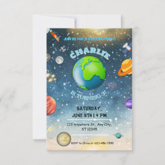 Weltraum-Geburtstag in der Galaxie Einladung