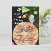 Weltraum Geburtstag, Weltraum, Astronaut Geburtsta Einladung (Stehend Vorderseite)