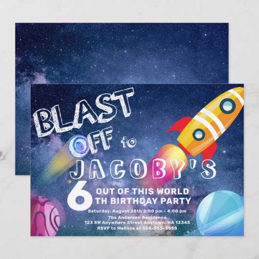 Weltraum-Geburtstag Weltraum-Party Einladung (Vorne/Hinten)