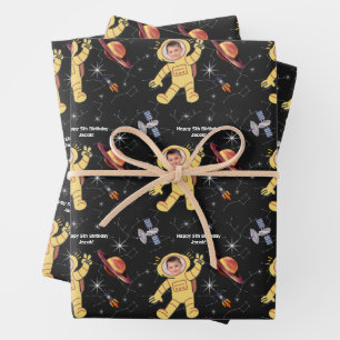 Weltraum Geburtstagsastronauten Astronautenname Ag Geschenkpapier Set