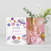 Weltraum Geburtstagseinladung mit Foto Einladung (Stehend Vorderseite)