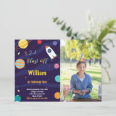 Weltraum Geburtstagseinladung mit Foto Einladung (Stehend Vorderseite)