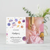 Weltraum Geburtstagseinladung mit Foto Einladung (Stehend Vorderseite)