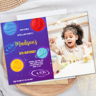 Weltraum Geburtstagseinladung mit Foto Einladung