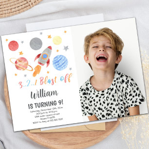 Weltraum Geburtstagseinladung mit Foto Einladung