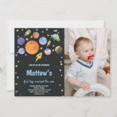 Weltraum Geburtstagseinladung mit Foto Einladung (Vorderseite)