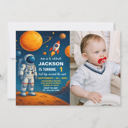 Weltraum Geburtstagseinladung mit Foto Einladung (Vorderseite)