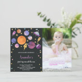 Weltraum Geburtstagseinladung mit Foto Einladung (Stehend Vorderseite)