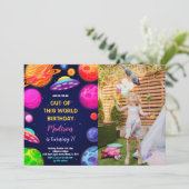 Weltraum Geburtstagseinladungen mit Foto Einladung (Stehend Vorderseite)