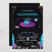 Weltraum - Geburtstagsgalaxie explodiert Einladung (Vorne/Hinten)