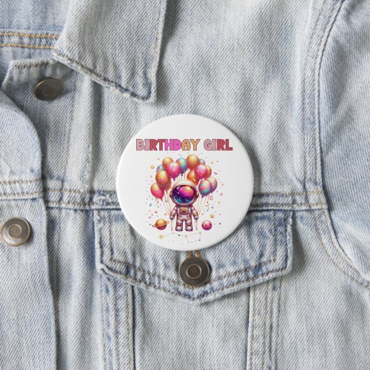 Weltraum Geburtstagsmädchen-Crew Button (Beispiel)