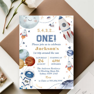 Weltraum Geburtstagsparty 1. Fahrt um die Sonne Einladung