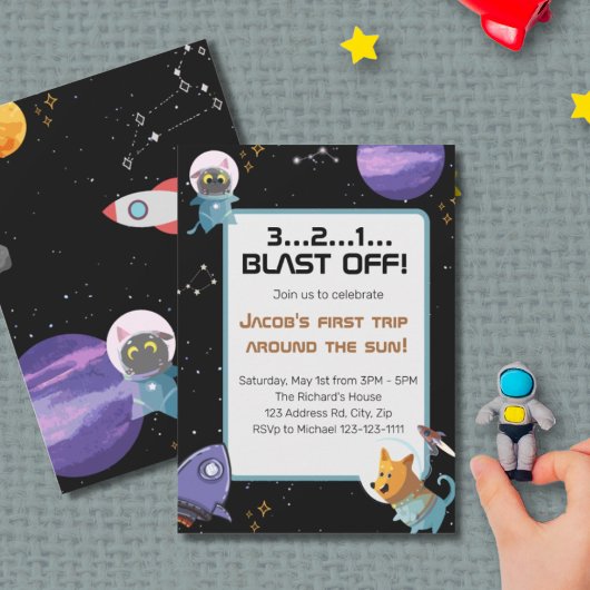 Weltraum-Geburtstagsparty, 1. Geburtstag Einladung
