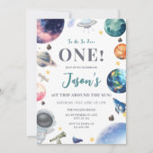 Weltraum Geburtstagsparty Astronaut 1. Geburtstag Einladung (Vorderseite)