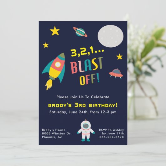 Weltraum-Geburtstagsparty Einladung (Stehend Vorderseite)