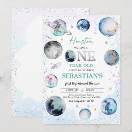 Weltraum Geburtstagsparty Erster Ausflug rund um d Einladung