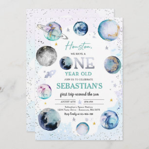 Weltraum Geburtstagsparty Erster Ausflug rund um d Einladung