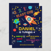 Weltraum-Geburtstagsparty explodiert Einladung (Vorne/Hinten)