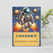 Weltraum-Geburtstagsplaneten Galaxy Astronaut Einladung (Stehend Vorderseite)