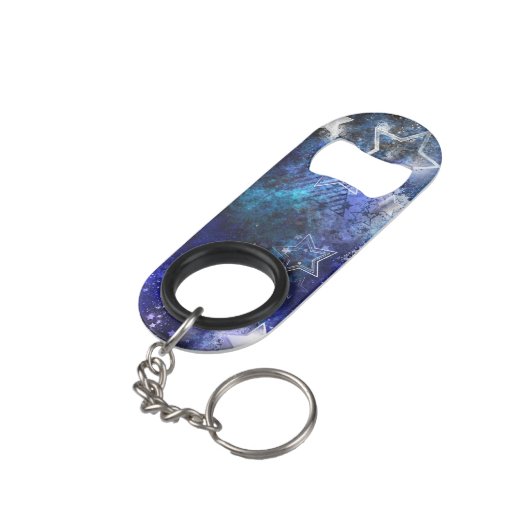 Weltraum-Hintergrund mit Sternen Mini Flaschenöffner (Rückseite Schrägansicht)