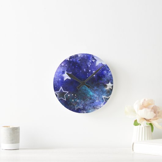 Weltraum-Hintergrund mit Sternen Runde Wanduhr (Zuhause)