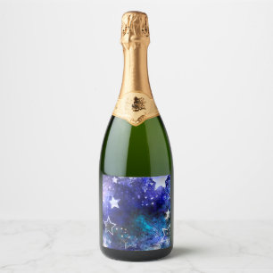 Weltraum-Hintergrund mit Sternen Schaumweinetikett