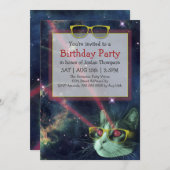 Weltraum-Hipster Katze Geburtstag Einladung (Vorne/Hinten)