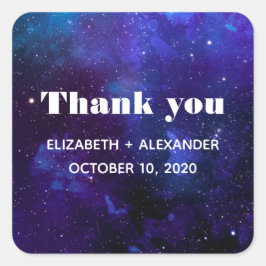 Weltraum Hochzeit danke. Marine Quadratischer Aufkleber