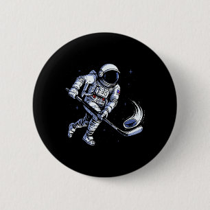 Weltraum-Hockey-Astronaut spielt in der Schwerelos Button