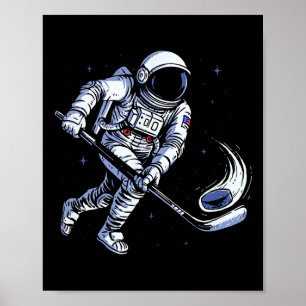 Weltraum-Hockey-Astronaut spielt in der Schwerelos Poster