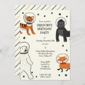 Weltraum ist Party für Wildtiere Einladung (Vorne/Hinten)